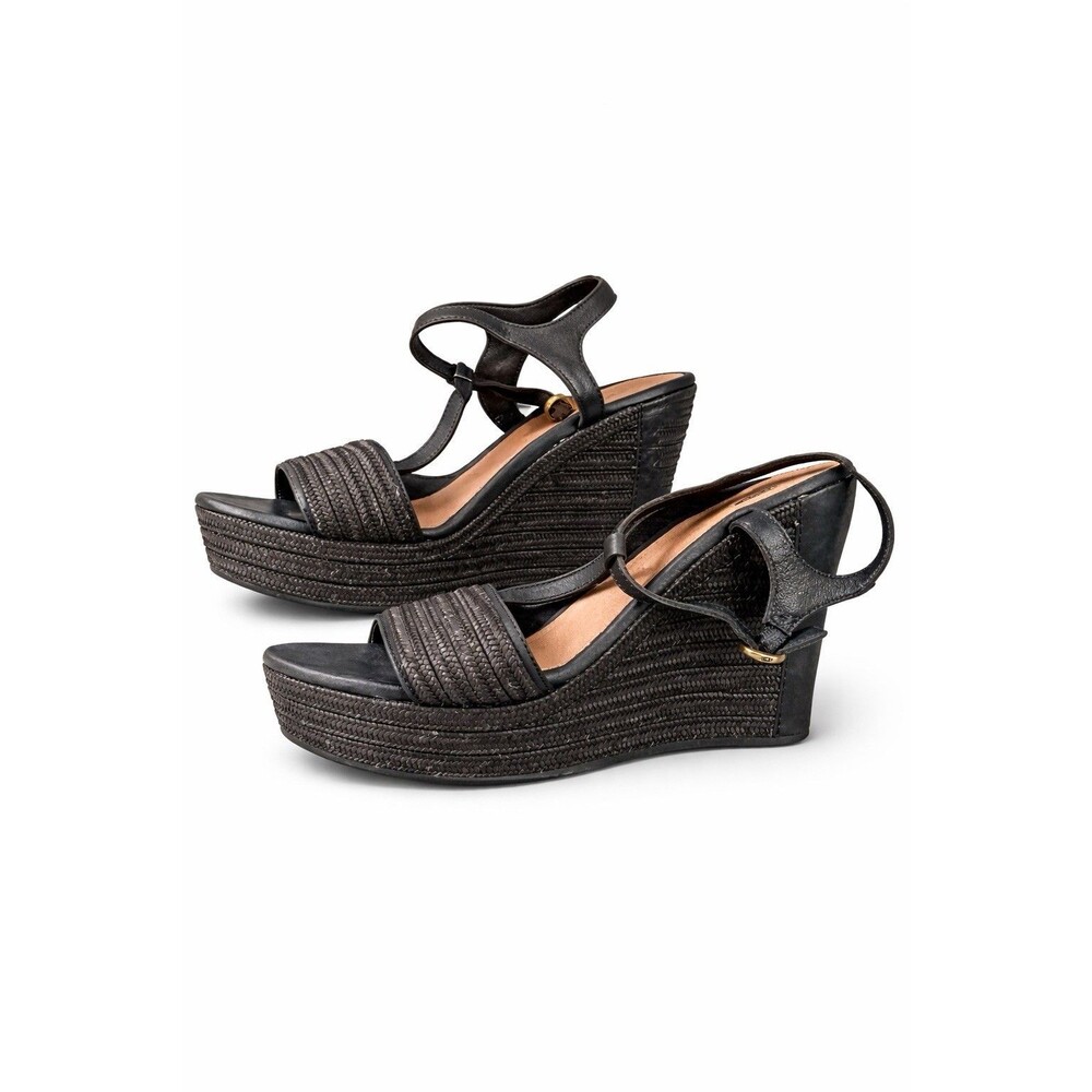 UGG Black Strappy Wedge Sandals Buckle Synthetic Upper for Women Size 9.5